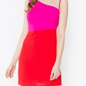 SUGAR LIPS Pink and Red A-Line Color Block Dress